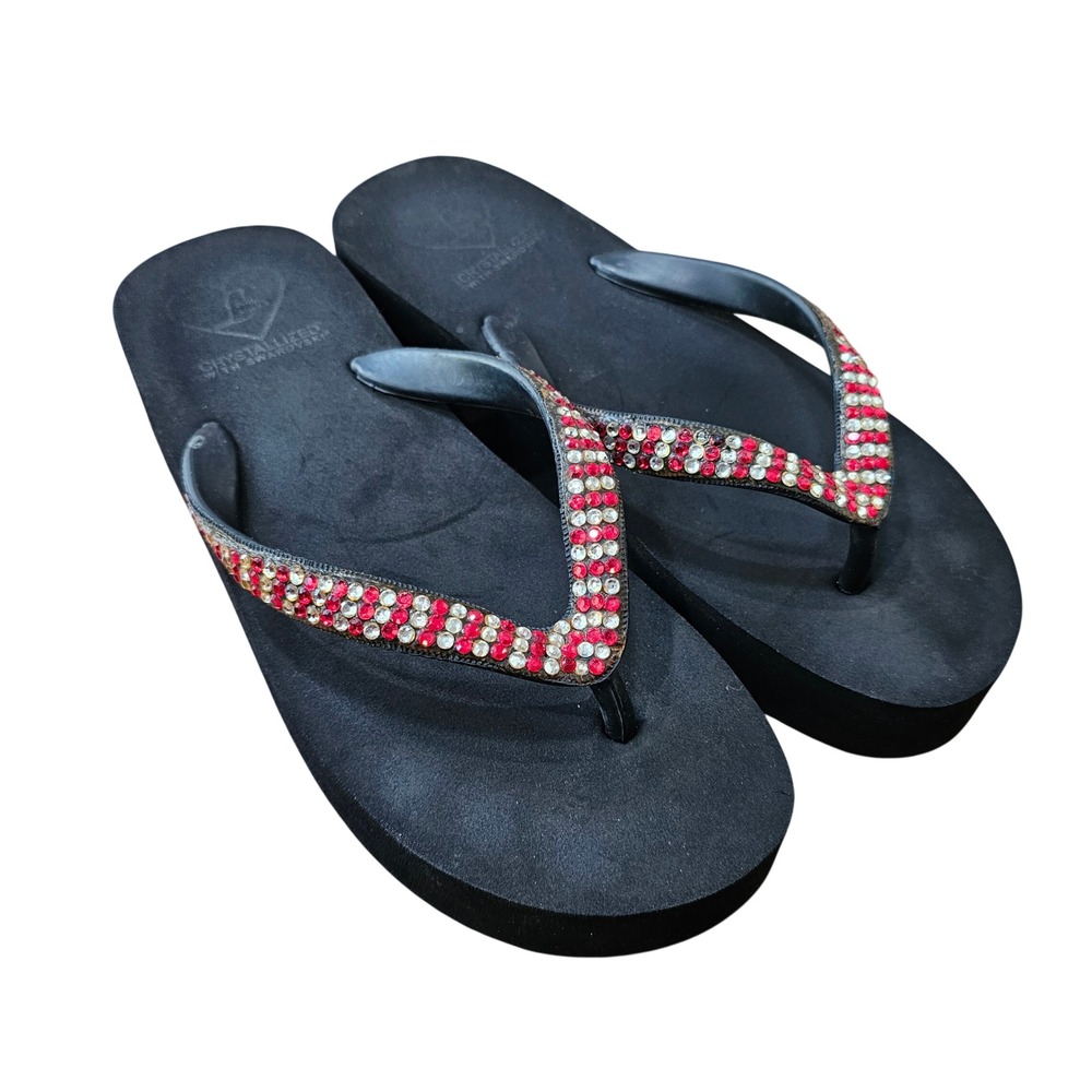 Lady Lanells Swarovski Crystal Platform Sandals Flip‎ Flop Womens Black Red Sz 9
